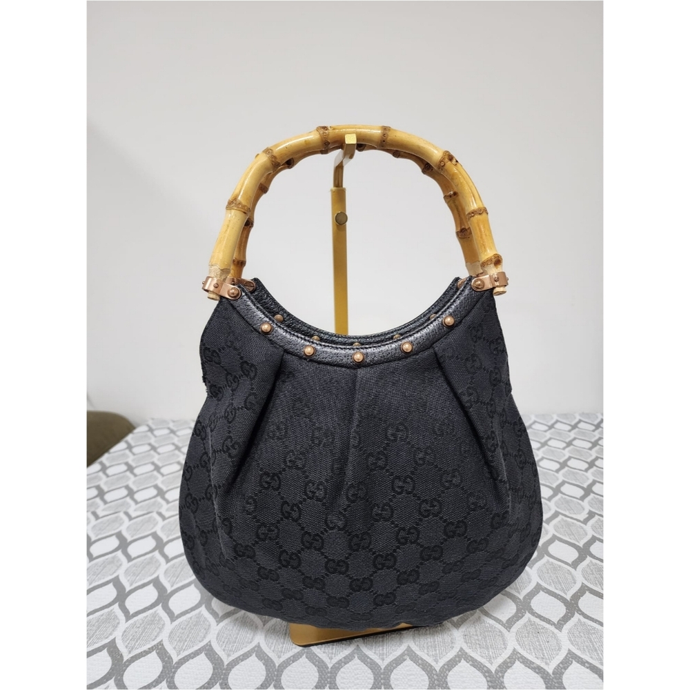 Gucci Bamboo Canvas Hobo Bag Black
